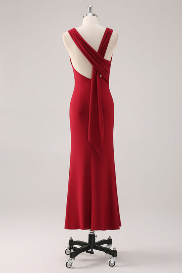 Robe formelle en satin sirène bordeaux